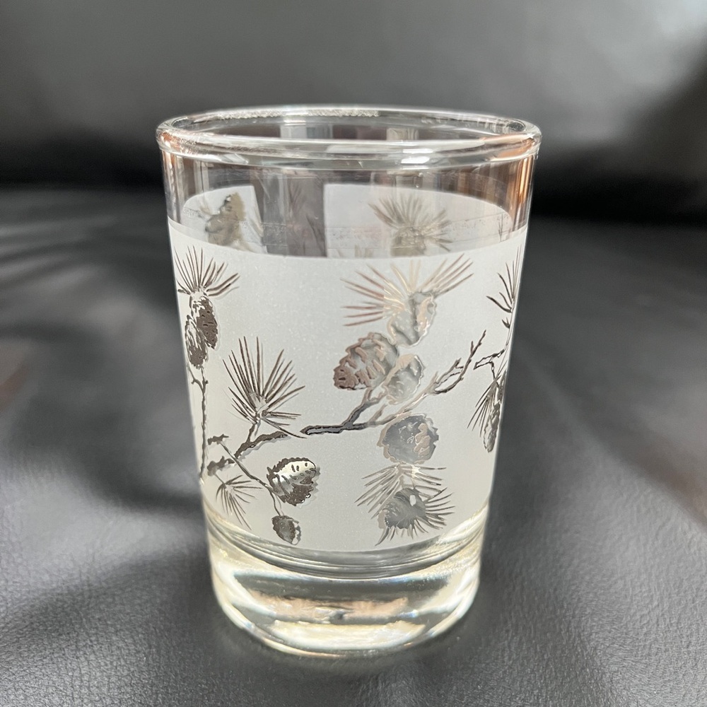 VINTAGE Libby Silver Pine Cone Frosted Small Glass Mid-Century Retro